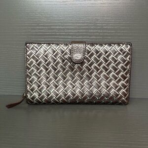 Rare Bottega Veneta Intrecciato Dark Brown & Silver Leather Wallet